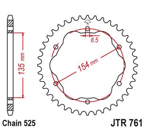 Couronne Ducati 1098 R/S 2007 - 6 Trous SANS Porte Moyeu - 525 - 39 Dents - Similaire JTR761