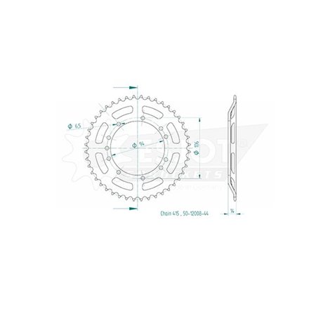 Couronne Acier TT KTM - 415 - 44 Dents - Similaire JTR5225 - Made in Germany