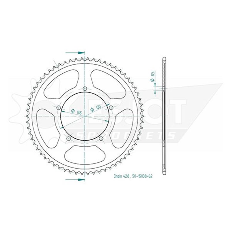 Couronne Acier Sachs - 428 - 62 Dents - Similaire JTR5213 - Made in Germany