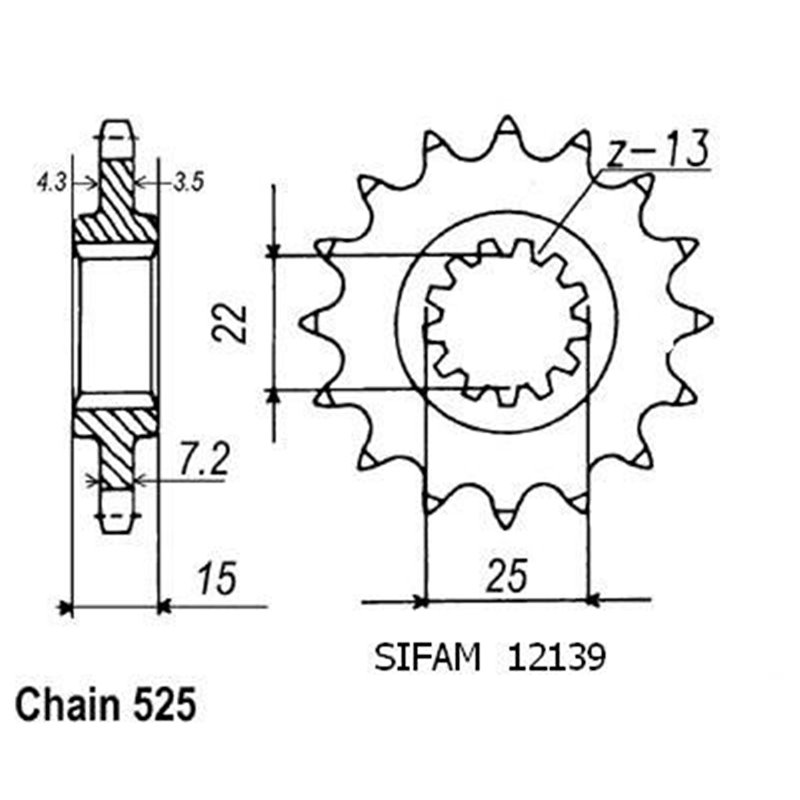 Pignon Kawasaki - 525 - 15 Dents - Similaire JTF1515 - Made in Germany