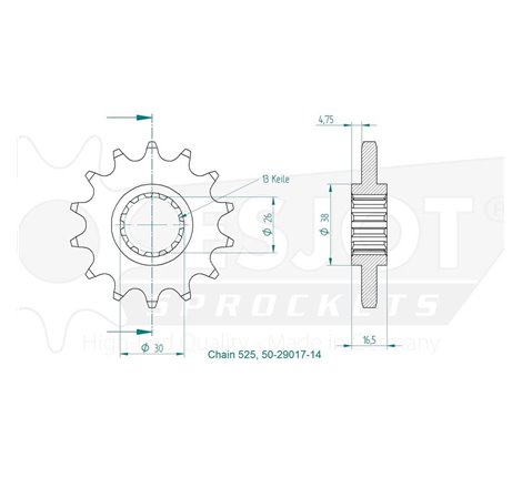 Pignon - 525 - 14 Dents - Made in Germany