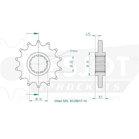 Pignon - 525 - 14 Dents - Made in Germany