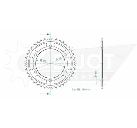 Couronne Acier Kawasaki - 525 - 40 Dents - Similaire JTR498 - Made in Germany