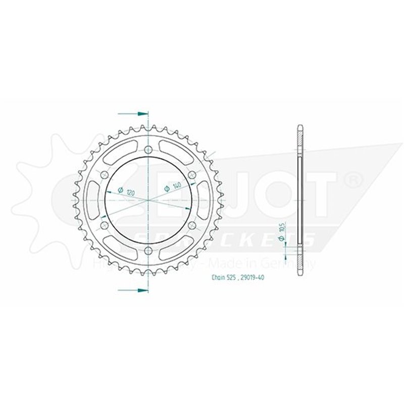 Couronne Acier Kawasaki - 525 - 40 Dents - Similaire JTR498 - Made in Germany