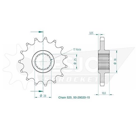 Pignon Aprilia-BMW-Husqvarna - 525 - 17 Dents - Similaire JTF704 - Made in Germany