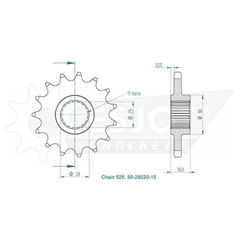 Pignon Aprilia-BMW-Husqvarna - 525 - 17 Dents - Similaire JTF704 - Made in Germany