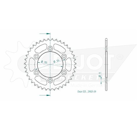 Couronne Acier Ducati - 525 - 39 Dents - Similaire JTR745 - Made in Germany