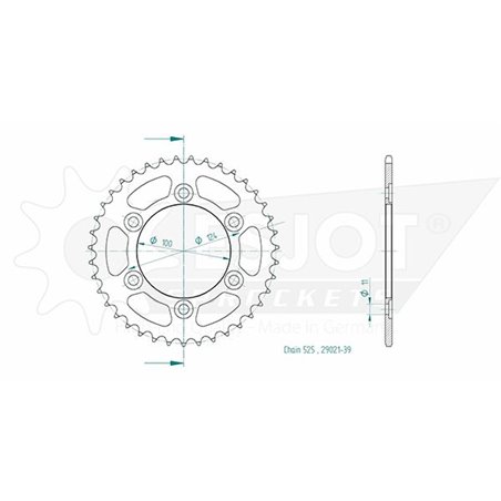 Couronne Acier Ducati - 525 - 39 Dents - Similaire JTR745 - Made in Germany