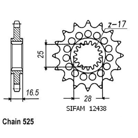 Pignon KTM - 525 - 16 Dents - Similaire JTF1904 - Made in Germany