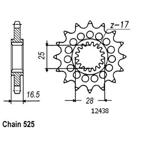 Pignon KTM - 525 - 17 Dents - Similaire JTF1904 - Made in Germany