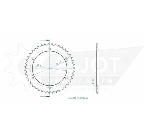 Couronne Acier Aprilia - 525 - 43 Dents - Made in Germany