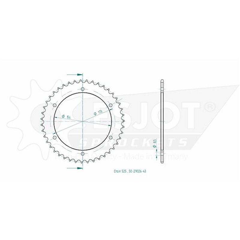 Couronne Acier Aprilia - 525 - 43 Dents - Made in Germany