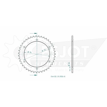 Couronne Acier Aprilia - 525 - 43 Dents - Made in Germany