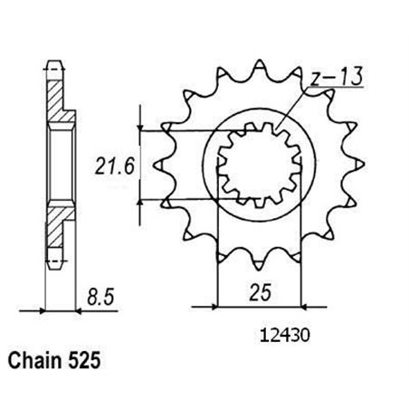 Pignon Kawasaki - 525 - 16 Dents - Similaire JTF1537 - Made in Germany