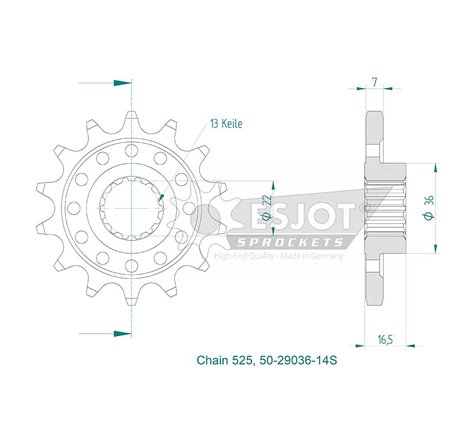 Pignon Lightweight Ducati - 525 - 14 Dents - Made in Germany