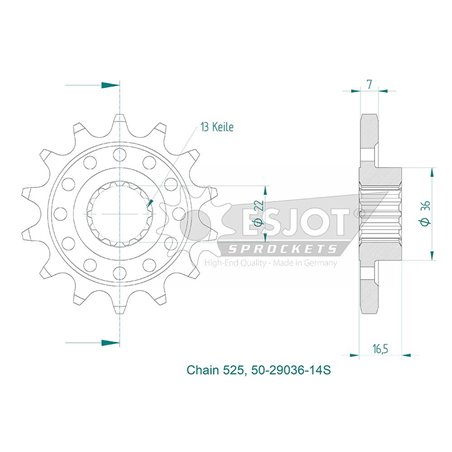 Pignon Lightweight Ducati - 525 - 14 Dents - Made in Germany