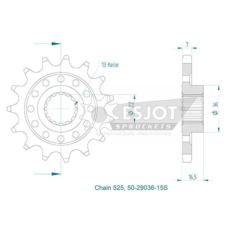 Pignon Lightweight Ducati - 525 - 15 Dents - Made in Germany