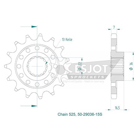 Pignon Lightweight Ducati - 525 - 15 Dents - Made in Germany