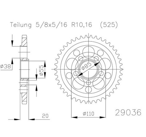 Couronne Acier - 525 - 41 Dents - Made in Germany