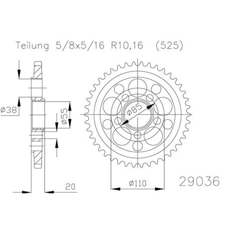 Couronne Acier - 525 - 41 Dents - Made in Germany