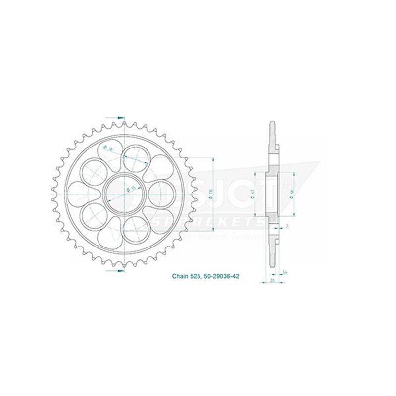 Couronne Acier Ducati - 525 - 42 Dents - Made in Germany