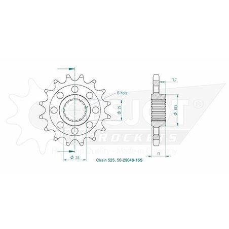 Esjot - Pignon - 525 - 16 dents - Made in Germany