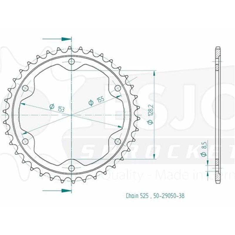 Couronne Acier KTM - 525 - 38 Dents - Made in Germany