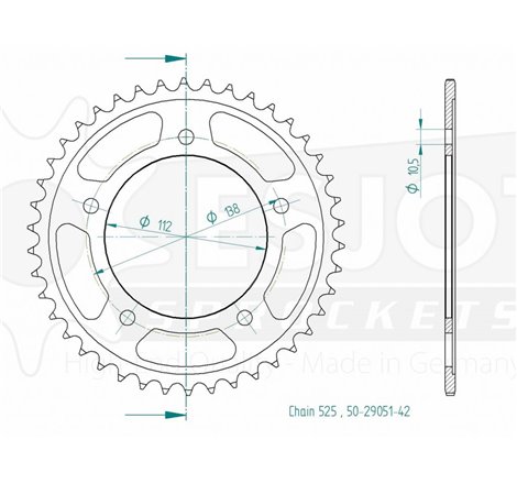 Couronne Acier - 525 - 42 Dents - Made in Germany