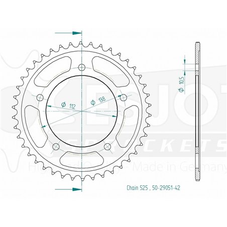 Couronne Acier - 525 - 42 Dents - Made in Germany