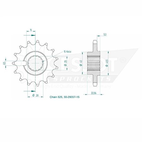 Esjot - Pignon - 525 - 15 dents
Made in Germany