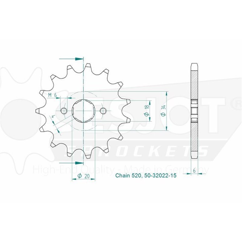 Pignon TT Honda - 520 - 15 Dents - Made in Germany