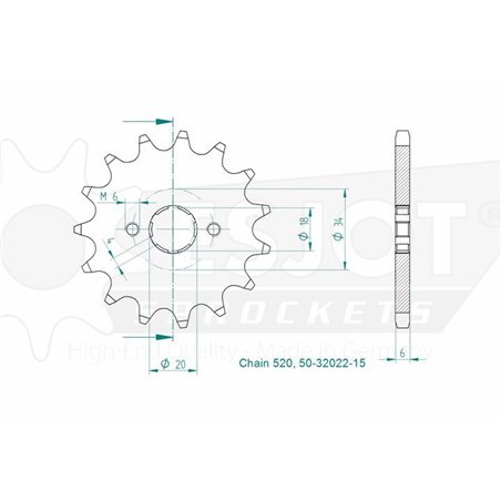 Pignon TT Honda - 520 - 15 Dents - Made in Germany