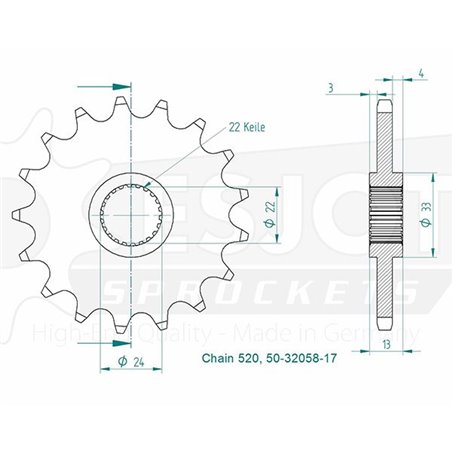 Pignon Aprilia - 520 - 17 Dents - Made in Germany