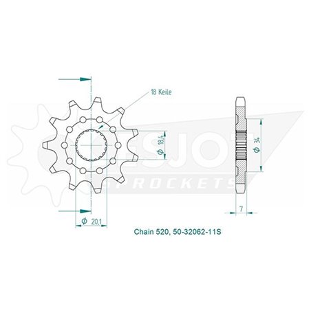 Pignon TT Lightweight Suzuki - 520 - 11 Dents - Similaire JTF427 - Made in Germany