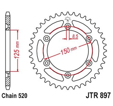 Couronne Acier TT Husaberg-KTM - 520 - 38 Dents - Similaire JTR897 - Made in Germany