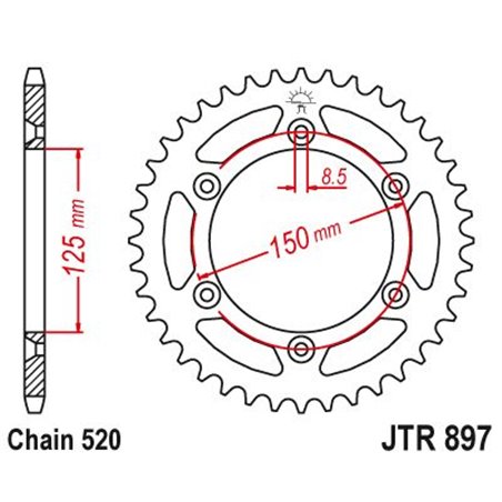 Couronne Acier TT Husaberg-KTM - 520 - 38 Dents - Similaire JTR897 - Made in Germany