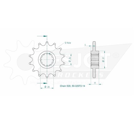 Pignon Lightweight - 520 - 14 Dents - Made in Germany