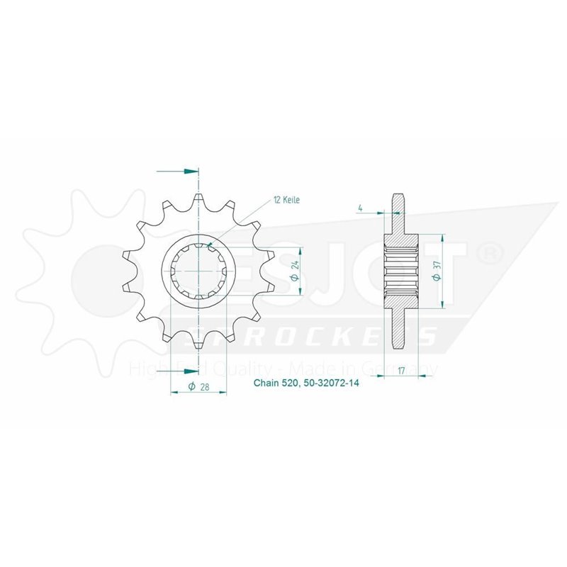 Pignon Lightweight - 520 - 14 Dents - Made in Germany