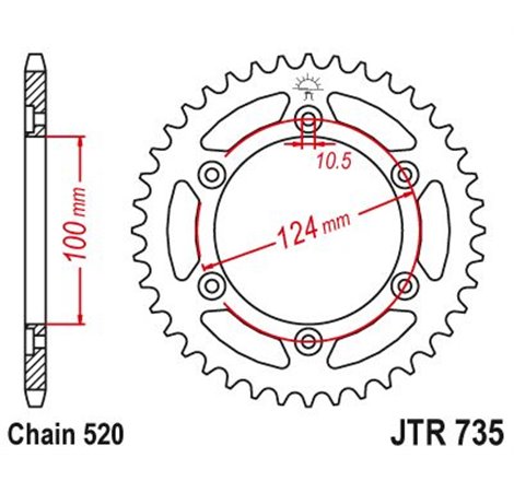 Couronne Acier Ducati - 520 - 38 Dents - Similaire JTR735 - Made in Germany