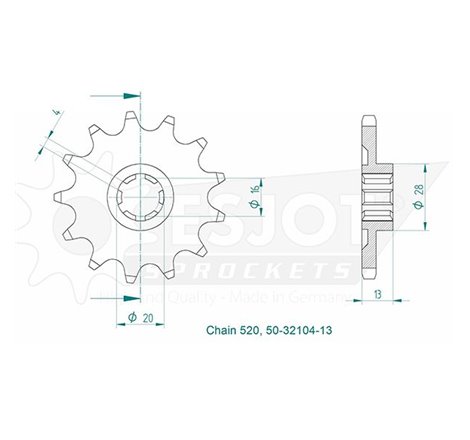 Pignon TM - 520 - 13 Dents - Made in Germany