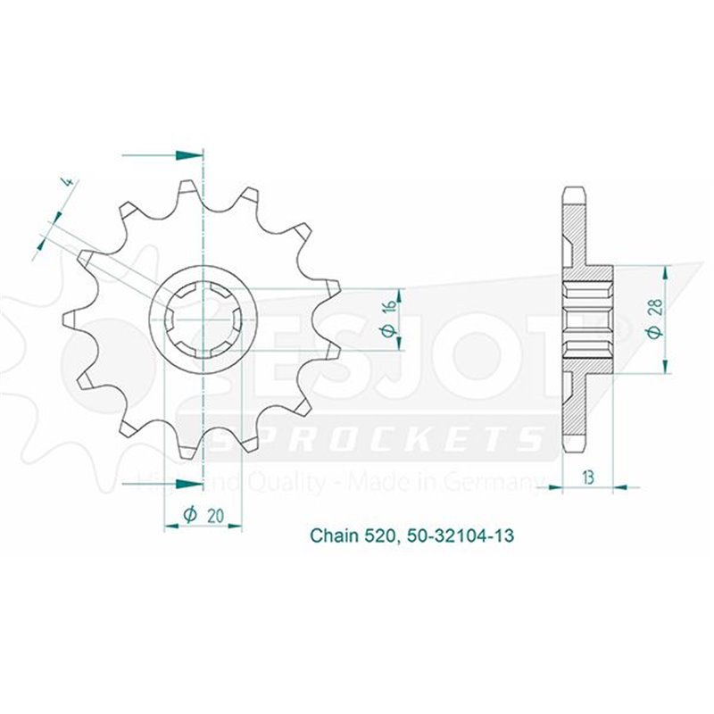 Pignon TM - 520 - 13 Dents - Made in Germany