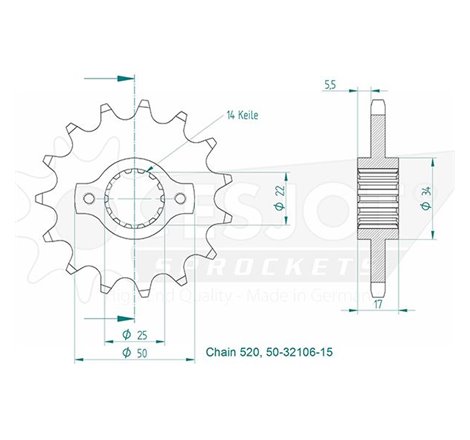 Pignon Ducati - 520 - 15 Dents - Made in Germany