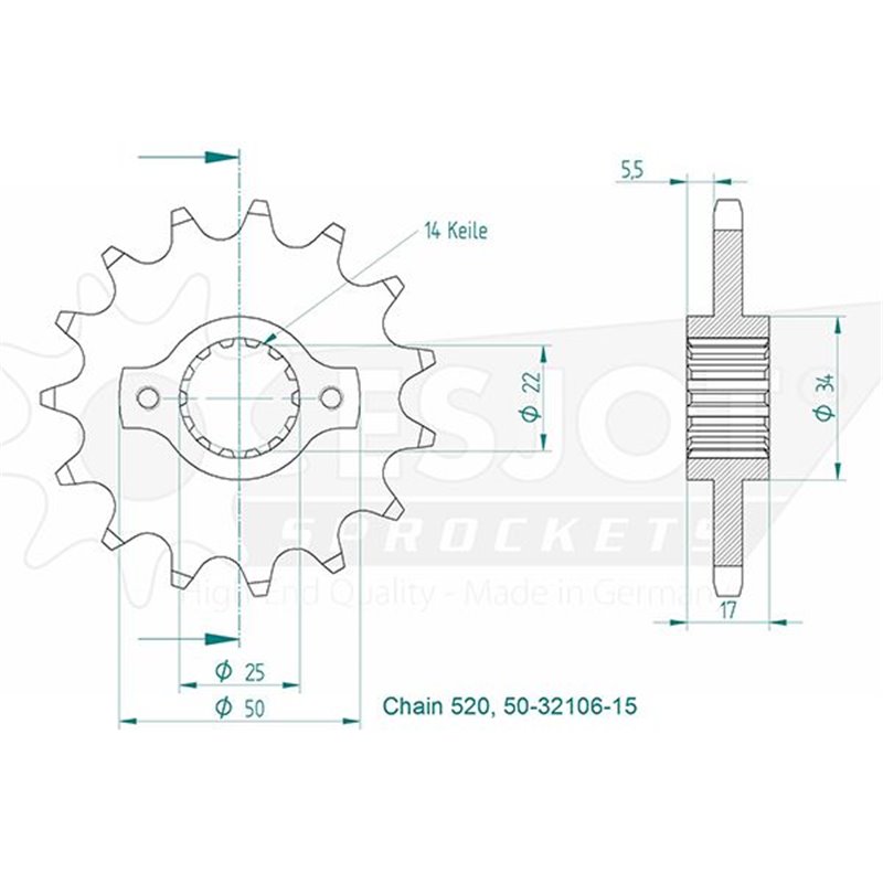 Pignon Ducati - 520 - 15 Dents - Made in Germany