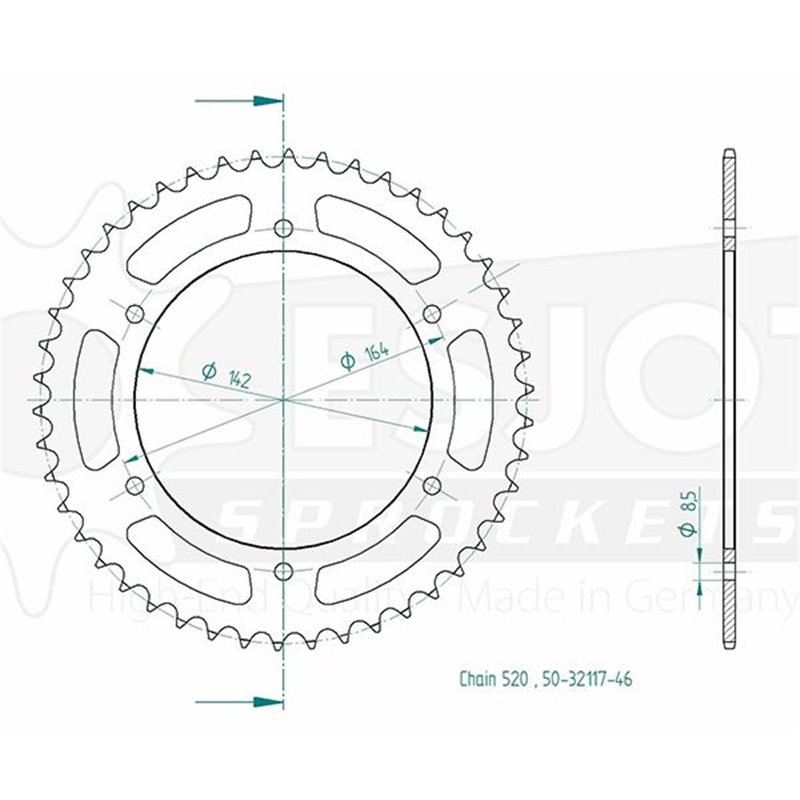 Couronne Acier Hyosung - 520 - 46 Dents - Made in Germany