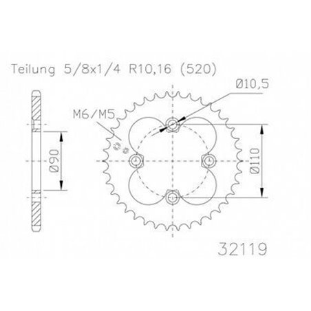 Couronne Acier Adly - 520 - 32 Dents - Made in Germany