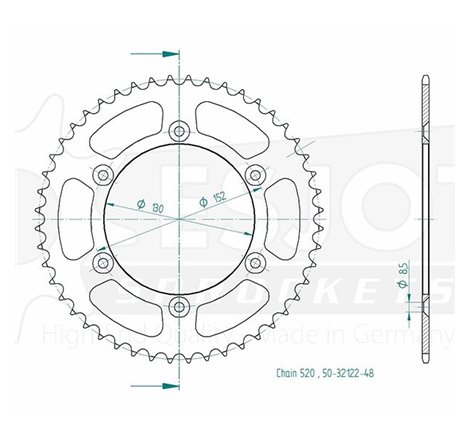 Couronne Acier Aprilia - 520 - 48 Dents - Similaire JTR706 - Made in Germany