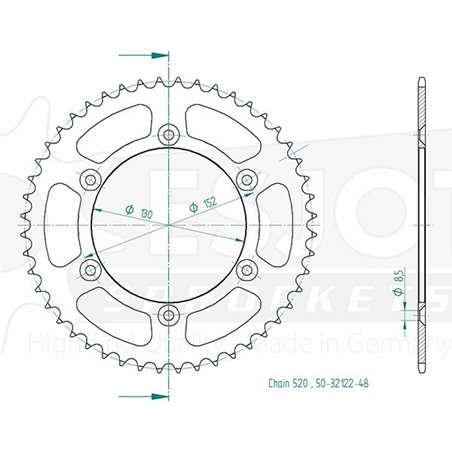 Couronne Acier Aprilia - 520 - 48 Dents - Similaire JTR706 - Made in Germany