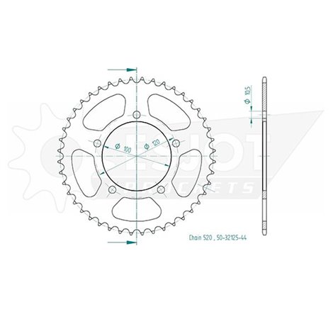 Couronne Acier Aprilia - 520 - 44 Dents - Similaire JTR703 - Made in Germany