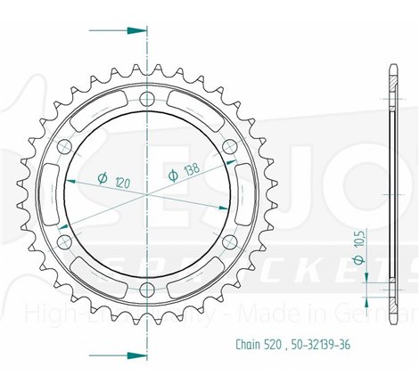 Couronne Acier - 520 - 36 Dents - Made in Germany