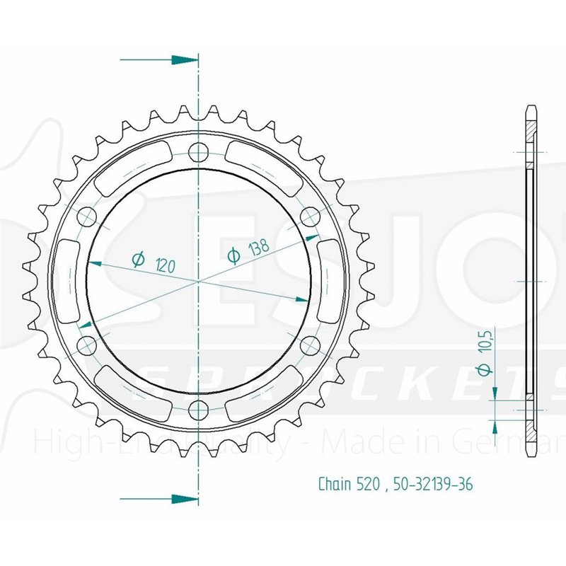 Couronne Acier - 520 - 36 Dents - Made in Germany